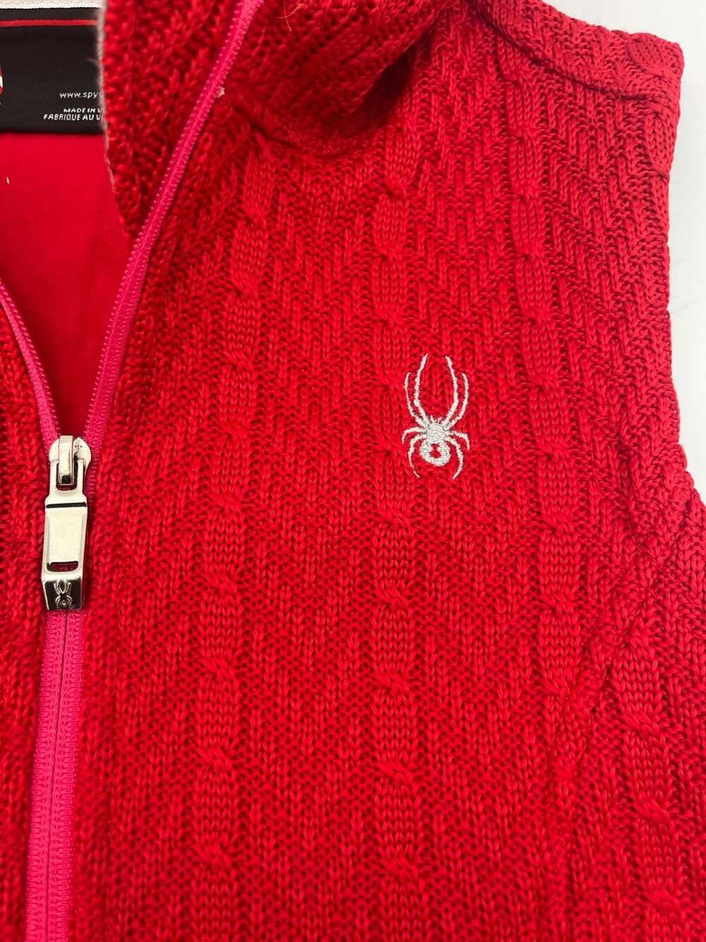 Spyder Core Sweater Hooded Vest Size S Red Cable Knit Full Zip ski apres - Picture 2 of 8
